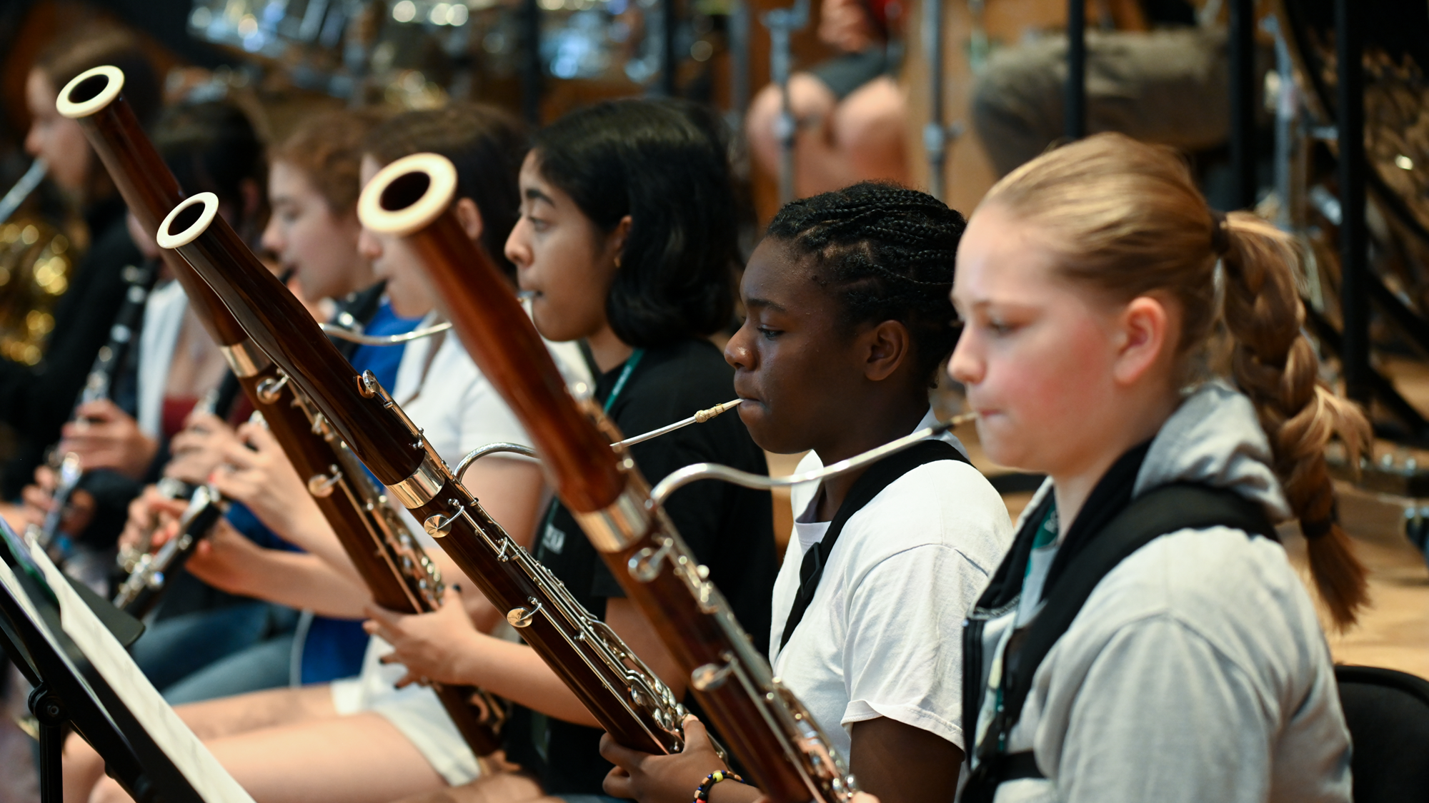 A group of students rehearsing bassoon